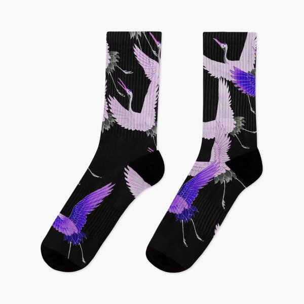 Item preview, BLUE PINK WHITE FLYING CRANES IN BLACK Japanese Pattern designed and sold by BulganLumini.