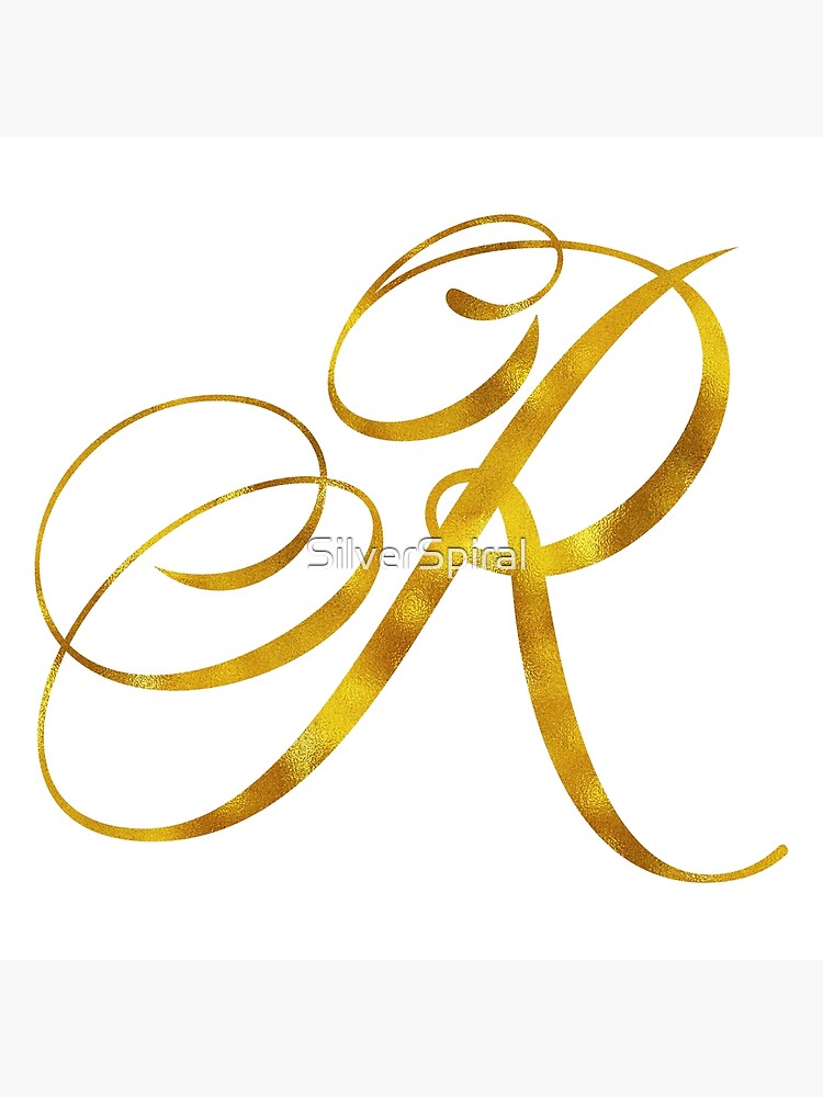 Disover Letter R Initial Gold Faux Foil Metallic Glitter Monogram Isolated on White Background Premium Matte Vertical Poster