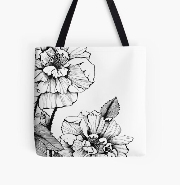 Black Floral Drawing Tote Bag Simple Modern Functional -  Norway