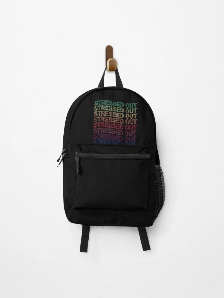 Thumbnail 1 of 3, Backpack, Stressed Out Repeated Text In Neon Colors designed and sold by ClickForMore.