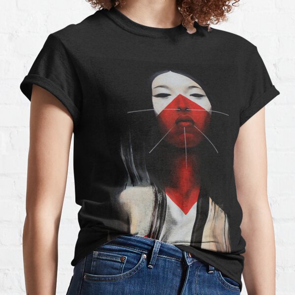 Beautiful Black and Red Fine Art Japanese Illustration Classic T-Shirt