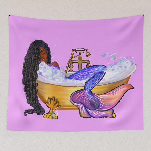 Item preview, Mermaid with braids relaxing in luxurious bubble bath having a moment of tranquility  ! designed and sold by Artonmytee.