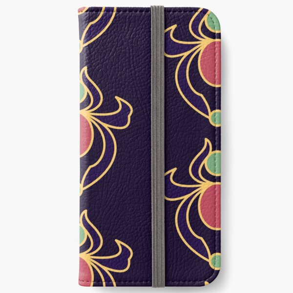 Dessin d'un scarabée égyptien dieu Khépri style Art Nouveau doré bleu foncé Étui portefeuille iPhone