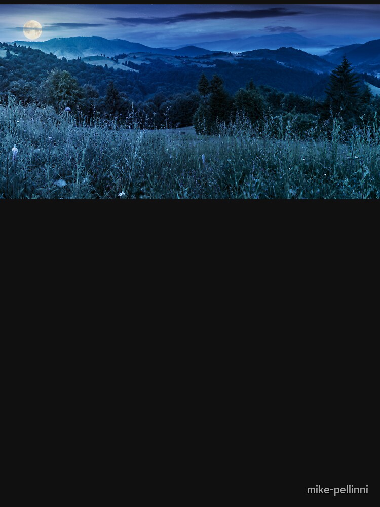 Thumbnail 7 of 7, Classic T-Shirt, panorama of a meadow in mountains at night designed and sold by mike-pellinni.