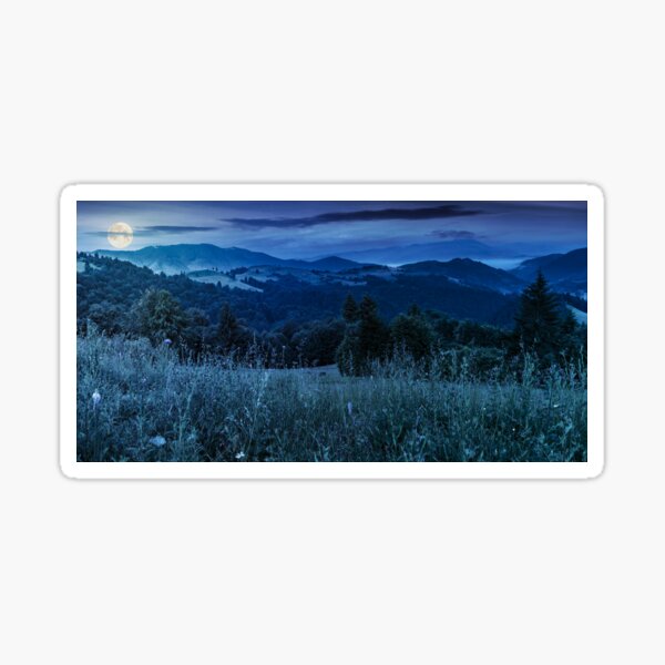 panorama of a meadow in mountains at night Sticker