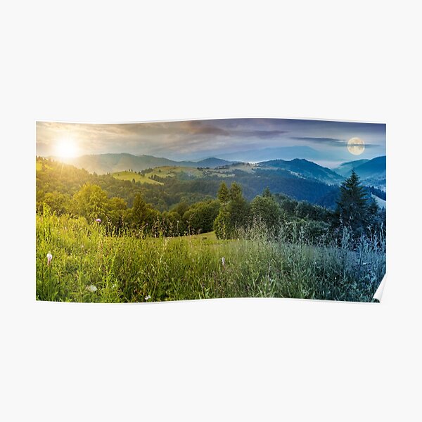 time change above the meadow in mountains Poster