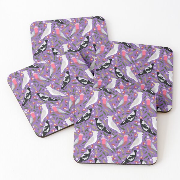 Item preview, Purple Gallah Australian Magpie Geraldton Sulfur Crested Cockatoo Wattle Red Gum Flowers designed and sold by Lozzie Eliza Designs.