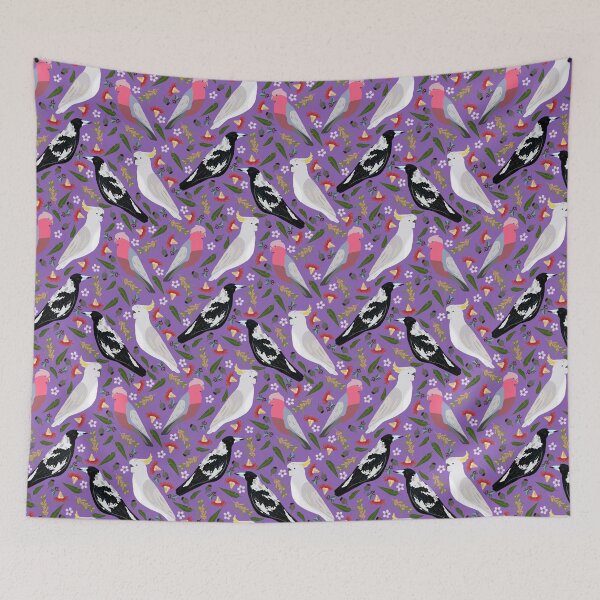 Item preview, Purple Gallah Australian Magpie Geraldton Sulfur Crested Cockatoo Wattle Red Gum Flowers designed and sold by Lozzie Eliza Designs.