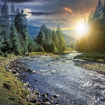 Artwork thumbnail, time change above mountain river in forest by mike-pellinni