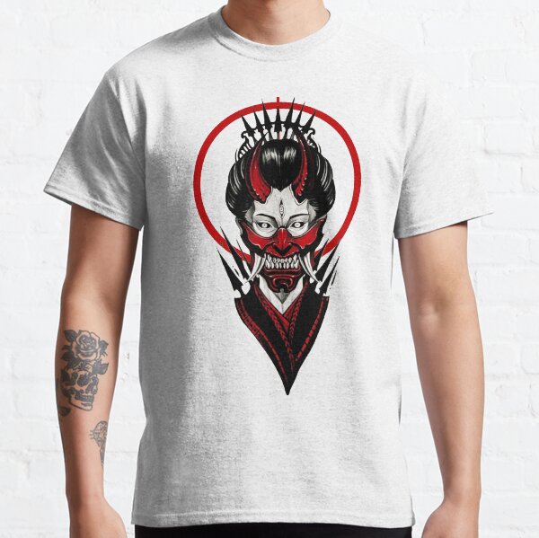 Japanese Geisha Samurai Black and Red Illustration Classic T-Shirt