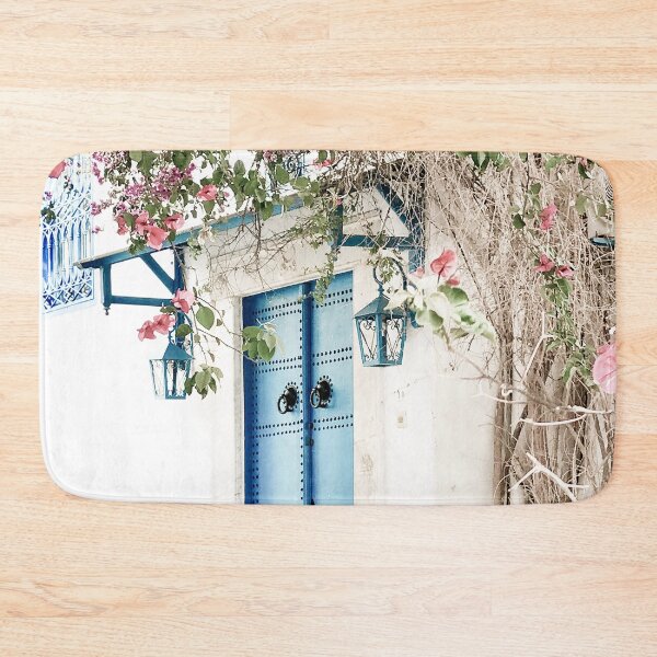 Item preview, Blue door with pink blossom in Tunisia  designed and sold by Melissa Peltenburg.