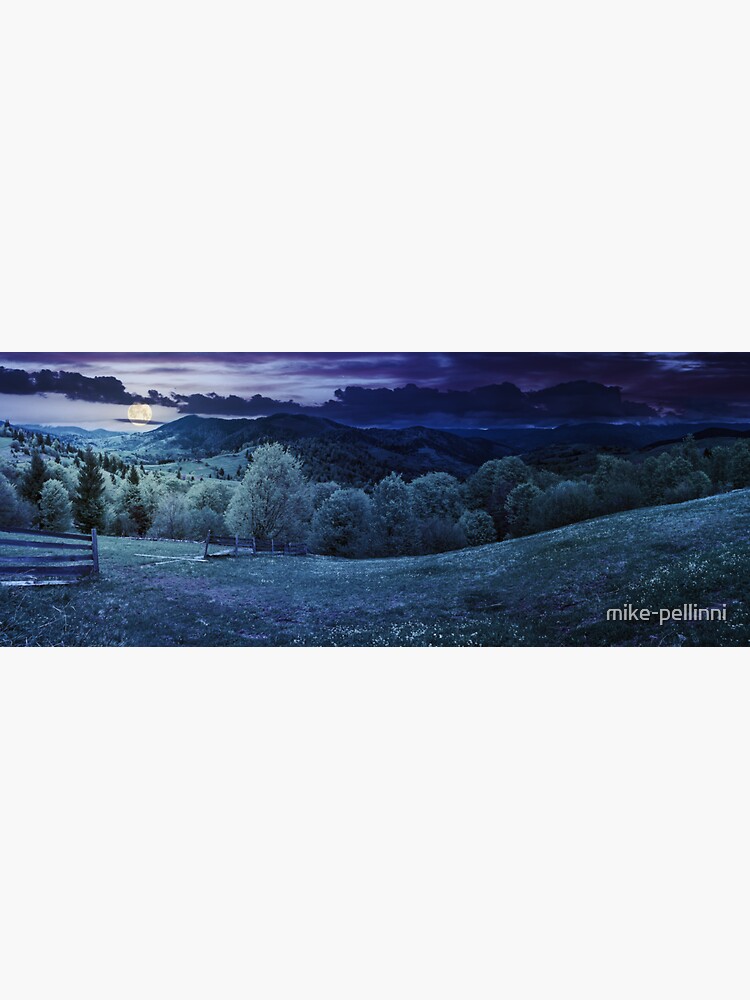 Thumbnail 3 of 3, Sticker, panorama of mountainous countryside at night designed and sold by mike-pellinni.