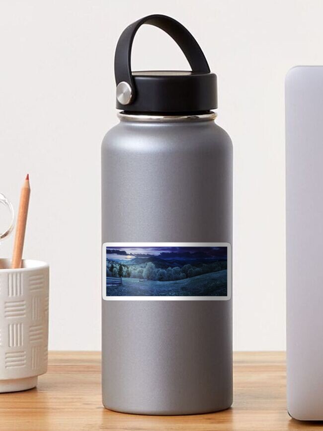 Thumbnail 1 of 3, Sticker, panorama of mountainous countryside at night designed and sold by mike-pellinni.