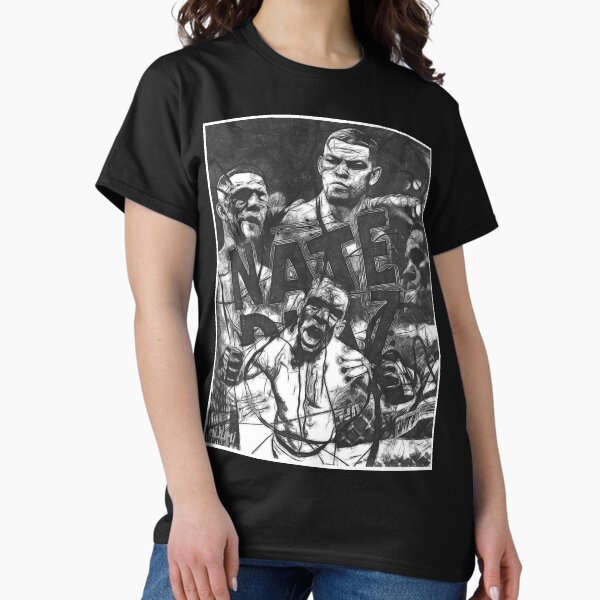 Aperçu de l'œuvre Nate Diaz noir et blanc créée et vendue par SavageRootsMMA.