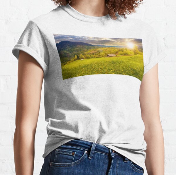 dandelions on rural field in mountains at sunset Classic T-Shirt