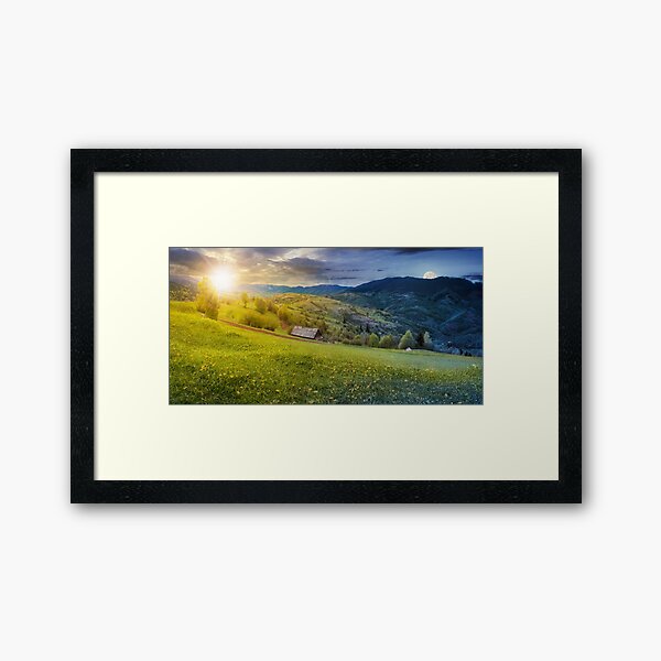 time change above the rural field in mountains Framed Art Print