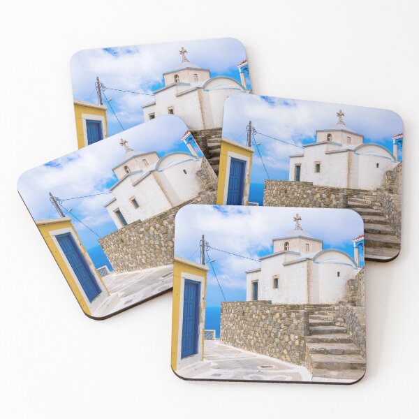 Item preview, Alley with small chapel and yellow house in Greece designed and sold by Anyarnia.