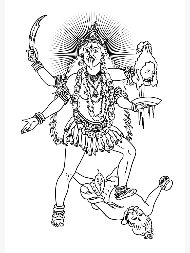 Sketch of goddess durga maa or kali mata editable vector outline  wall  stickers face religion traditional  myloviewcom