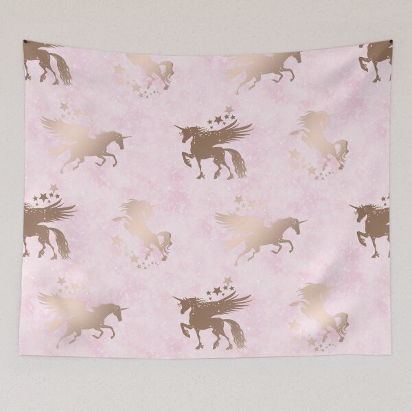 Item preview, Gold Unicorns on Pink Background Pattern designed and sold by AMS-ART.