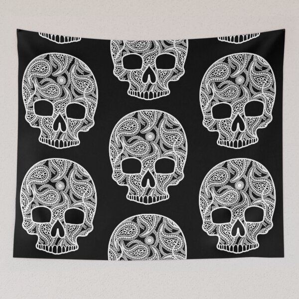 Item preview, Invert Paisley Sugar Skull White Floral Design Day of the Dead Dia De Los Muertos Mardi Gras Sugar Skull (m) designed and sold by OopteesLydia.