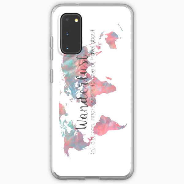 Wanderlust Definition Teal and Pink watercolor map Samsung Galaxy Soft Case