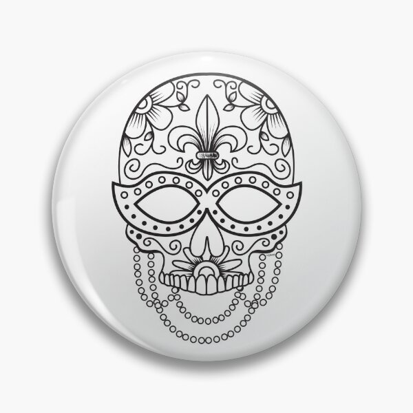 Artikelvorschau, Zuckerschädel-Maske Schwarzer Blumenmuster-Tag der Toten Dia De Los Muertos Mardi Gras Illustration entworfen und verkauft von OopteesLydia.