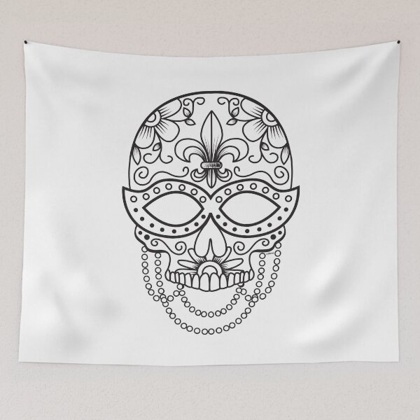 Item preview, Sugar Skull Mask Black Floral Design Day of the Dead Dia De Los Muertos Mardi Gras Illustration designed and sold by OopteesLydia.