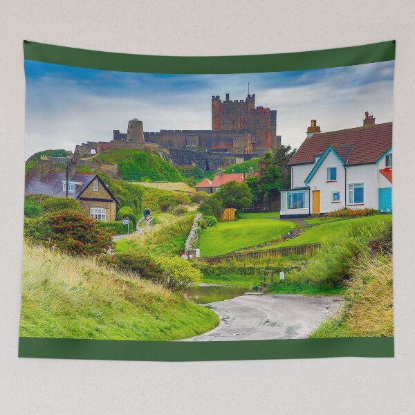 Item preview, View of Bamburgh village and castle, Northumberland, UK designed and sold by Itsgrimupnorth.