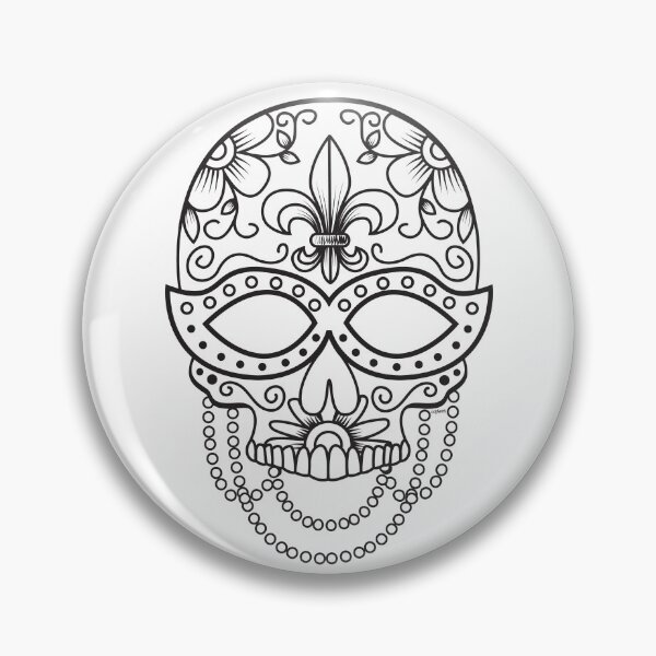 Artikelvorschau, Sugar Skull Maske Schwarz Floral Design Tag der Toten Dia De Los Muertos Mardi Gras Illustration (s) entworfen und verkauft von OopteesLydia.