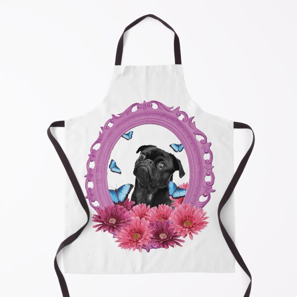 Item preview, Black Pug with Pink Gerbera Flowers Frame designed and sold by Move-Art.
