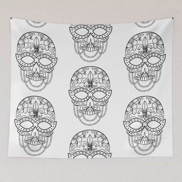 Item preview, Sugar Skull Mask Black Floral Design Day of the Dead Dia De Los Muertos Mardi Gras Illustration (m) designed and sold by OopteesLydia.