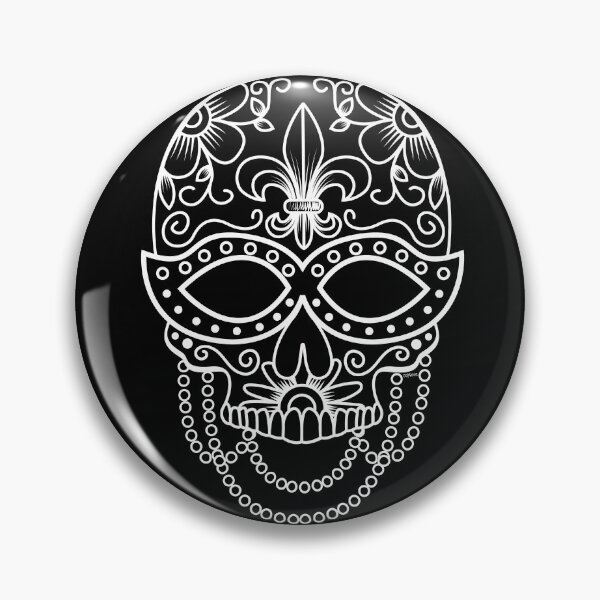 Artikelvorschau, Zuckerschädel-Maske, weißes Blumenmuster, Tag der Toten, Dia de Los Muertos, Mardi Gras Illustration (m) entworfen und verkauft von OopteesLydia.