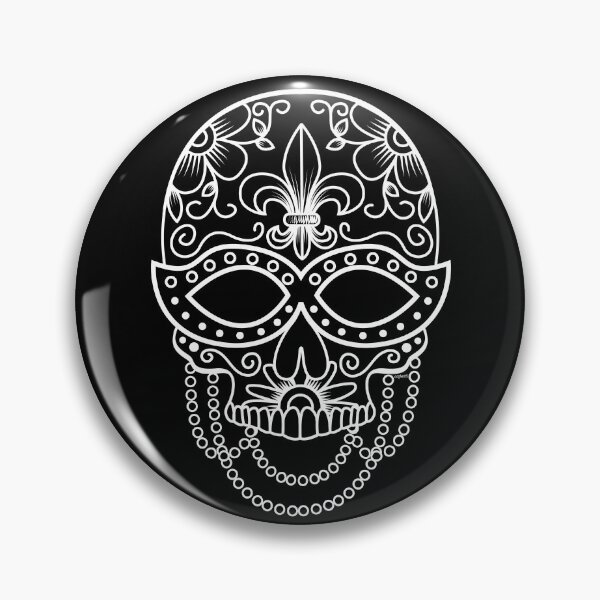 Artikelvorschau, Zuckerschädel-Maske Weißes Blumenmuster Tag der Toten Dia De Los Muertos Mardi Gras Illustration (s) entworfen und verkauft von OopteesLydia.