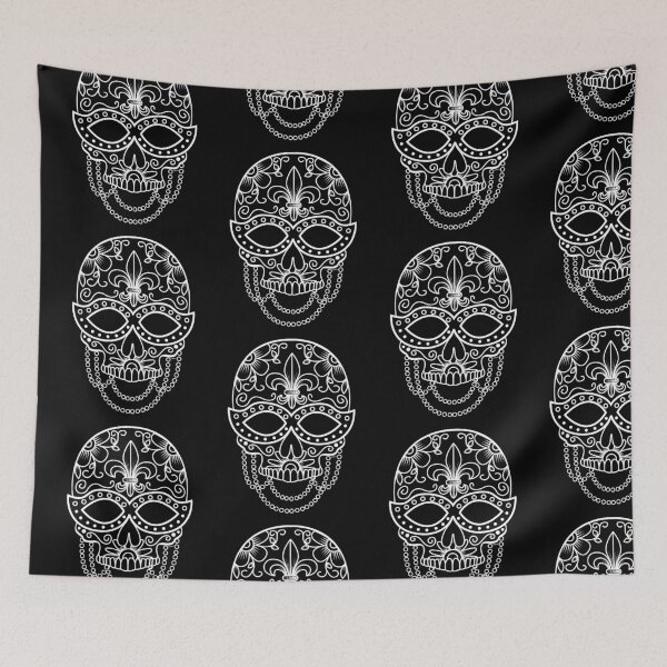 Item preview, Sugar Skull Mask White Floral Design Day of the Dead Dia De Los Muertos Mardi Gras Illustration (s) designed and sold by OopteesLydia.