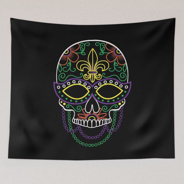 Item preview, Sugar Skull Mask Colorful Floral Design Day of the Dead Dia De Los Muertos Mardi Gras Illustration designed and sold by OopteesLydia.