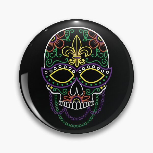 Artikelvorschau, Zuckerschädelmaske buntes Blumenmuster Tag der Toten Dia de Los Muertos Mardi Gras Illustration (m) entworfen und verkauft von OopteesLydia.