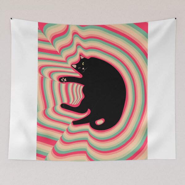 Item preview, fat black cat lying on the back designed and sold by unepommedeterre.