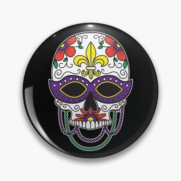 Artikelvorschau, Zuckerschädel-Maske Buntes Blumenmuster Tag der Toten Dia De Los Muertos Mardi Gras Illustration entworfen und verkauft von OopteesLydia.