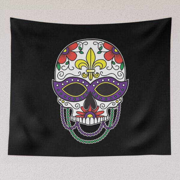 Item preview, Sugar Skull Mask Colorful Floral Design Day of the Dead Dia De Los Muertos Mardi Gras Illustration designed and sold by OopteesLydia.