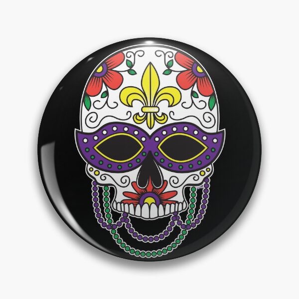 Artikelvorschau, Zuckerschädelmaske Buntes Blumenmuster Tag der Toten Dia De Los Muertos Mardi Gras Illustration (s) entworfen und verkauft von OopteesLydia.