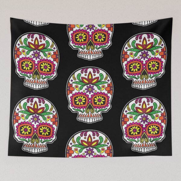 Item preview, Sugar Skull Colorful Sunflower Eyes Floral Design Day of the Dead Dia De Los Muertos Mardi Gras Sugar Skull (m) designed and sold by OopteesLydia.