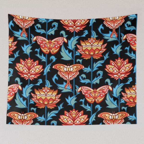 Item preview, Mid-Century Moth Damask - Moody Midnight designed and sold by TigaTiga.