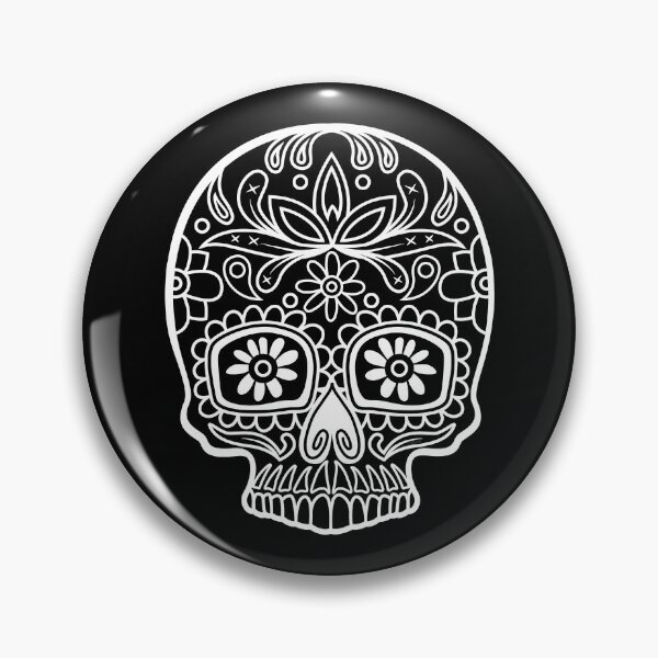 Artikelvorschau, Zuckerschädel-weiße Sonnenblume mustert Blumenmuster-Tag des toten Dia de Los Muertos-Karneval-Zuckerschädels entworfen und verkauft von OopteesLydia.