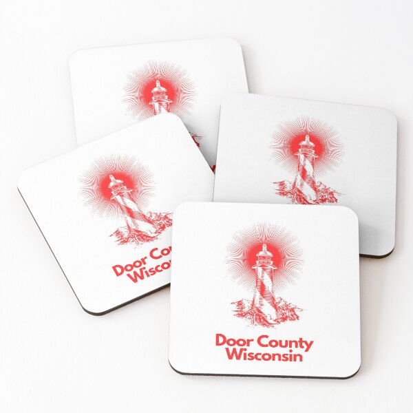 Item preview, Door County Wisconsin Lighthouse Waves Beacon Rocks Graphic Drawing Picture Design Lake Michigan Travel Vacation Camping Red and White designed and sold by fineartprints1.