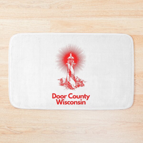 Item preview, Door County Wisconsin Lighthouse Waves Beacon Rocks Graphic Drawing Picture Design Lake Michigan Travel Vacation Camping Red and White designed and sold by fineartprints1.