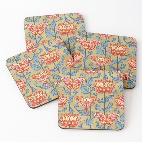 Item preview, Mid-Century Moth Damask On Golden Brown designed and sold by TigaTiga.
