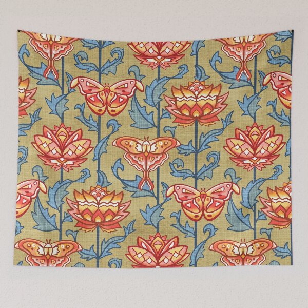 Item preview, Mid-Century Moth Damask On Golden Brown designed and sold by TigaTiga.