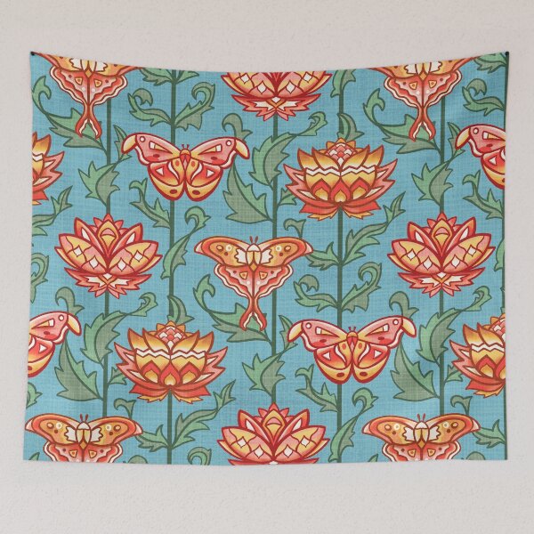 Item preview, Mid-Century Moth Damask - Spring Morning designed and sold by TigaTiga.