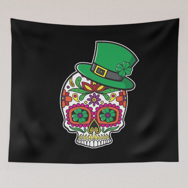 Item preview, Saint Patrick's Day Sugar Skull Sunflower Eyes Floral Design Day of the Dead Dia De Los Muertos Mardi Gras Sugar Skull designed and sold by OopteesLydia.