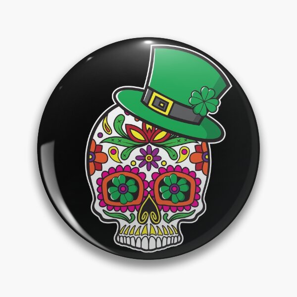 Artikelvorschau, St. Patrick's Day Zuckerschädel Sonnenblumenaugen Blumenmuster Tag der Toten Dia De Los Muertos Karneval Zuckerschädel (m) entworfen und verkauft von OopteesLydia.